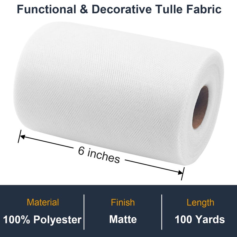 Ableme Deco White Tulle Fabric Roll 6 Inch by 100 Yards (300 ft) Tulle Ribbon Sheer Mesh Netting for DIY Tutu Skirt Gift Wrapping Wedding Baby Shower Birthday Halloween Party Decorations Crafts, 34 Colors (White) - Image 2